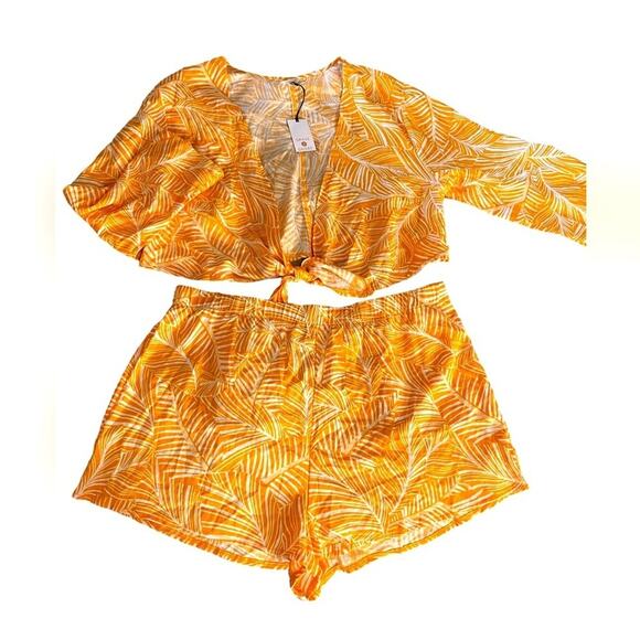 NWT Shade&Shore BEACH OUTFIT Set Women XL Boho Orange Crop Front Tie Lightweight - Picture 1 of 14